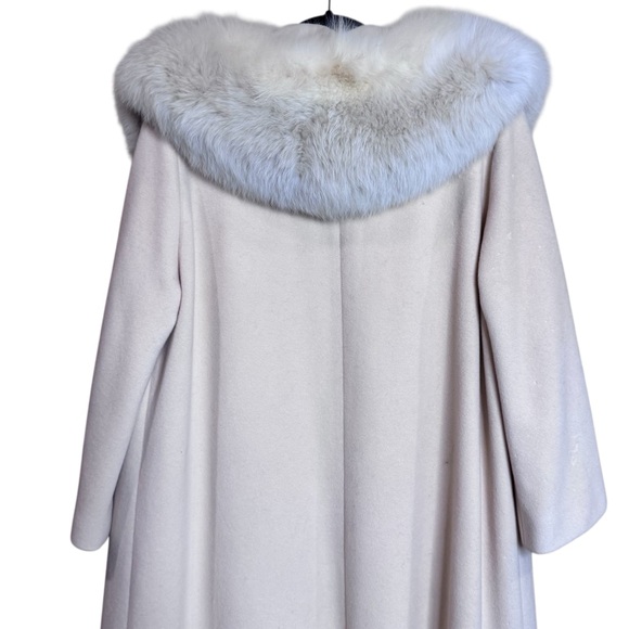 Vintage 60s Cream Wool Fox Fur Collar 3/4 Sleeve Swing Coat size M/L - FLAWS - Picture 6 of 11
